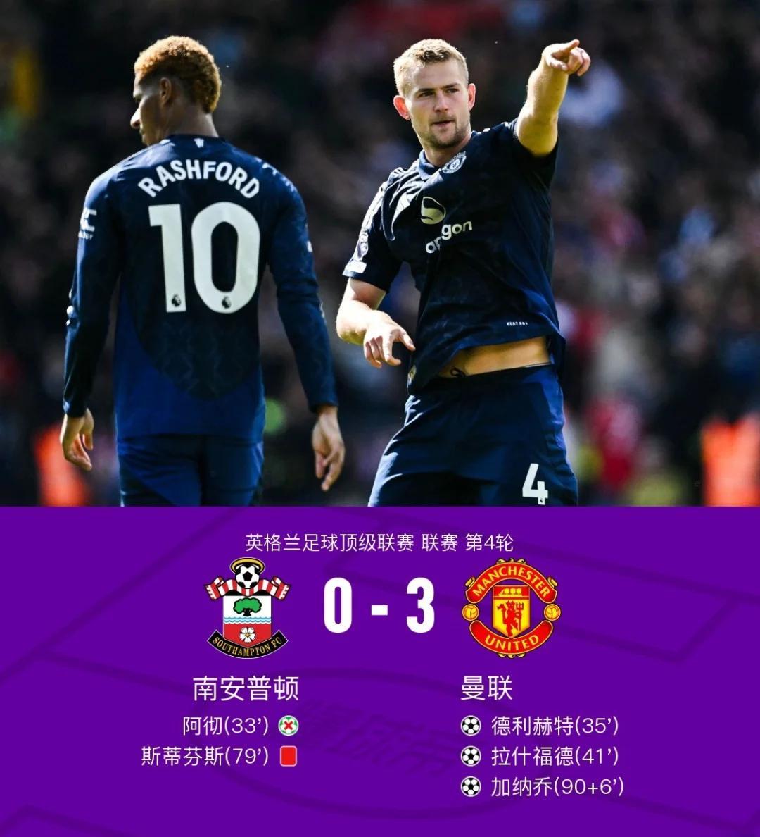 曼联小胜南安普顿，继续保持不败